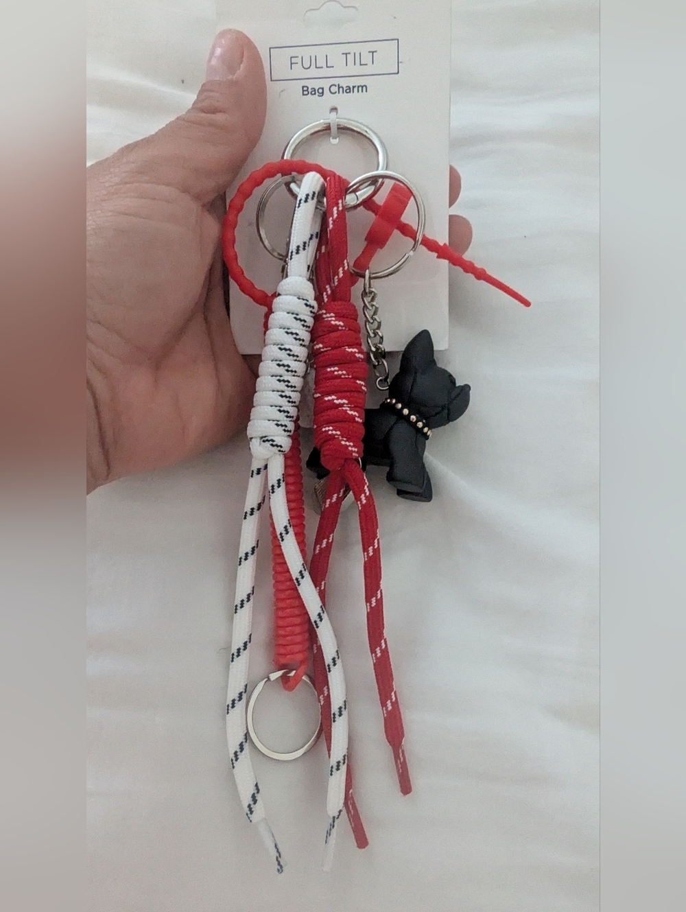 Red & White Rope Keychain with Black Dog Bag Charm